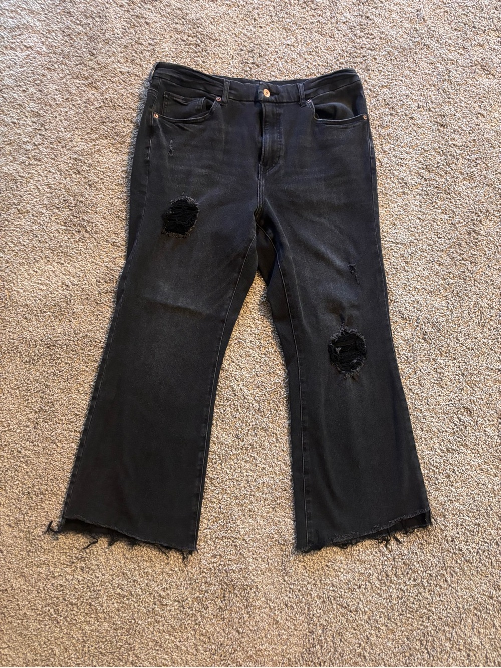 Express Black Distressed Cropped Flare Jeans with Raw Hem -Large